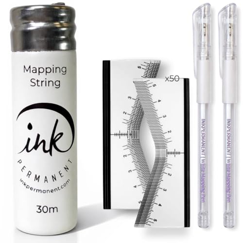 Ink Permanent Brow Mapping Kit Pre-Inked String 2 Pens 50 Rulers