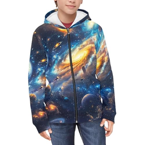 Image of Unisex Zipper Sweatshirt Boys Girls Hooded with 2 Pocket Pullover Hoodies for 6-16Y Kids