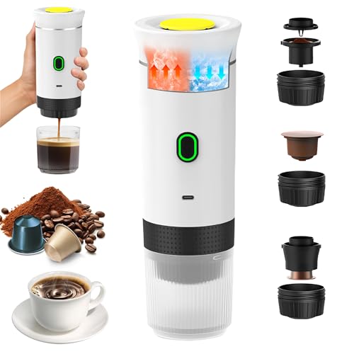 Umisu Máquina de Café Portátil, Cafetera Espresso 3 en 1 Eléctrica Portátil Expreso Recargable para Cápsulas Pequeñas o Grandes y Café Molido para Oficina Viaje Camping (Blanco)