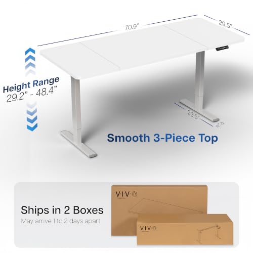 Image of VIVO Electric 71 x 30 in Standing Desk, Memory Height Adjustment, 1B Series, Holds 220 lbs, White Top Gray Frame, DESK-KIT-1G7W