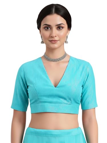 Image of Thevasa Women's Everyday Divine Depth V Neck Half Sleeves Blouse
