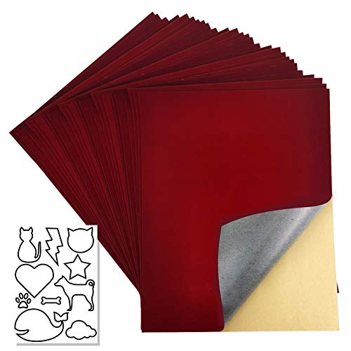 Lot de 20 Feuilles de Velours Auto-adhésives en Flanelle pour boîte à Bijoux, Doublure pelucheuse, Taille : 22 x 30 cm (Rouge foncé)