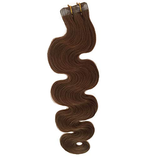 Light Brown Tape in Hair Extensions Human Hair Long Wavy 18inches Body Wave Ash Brown #8 Remy Hair Extensions 40grams 20pcs/pack Soft Silky Seamless Curly Glue in Extensions