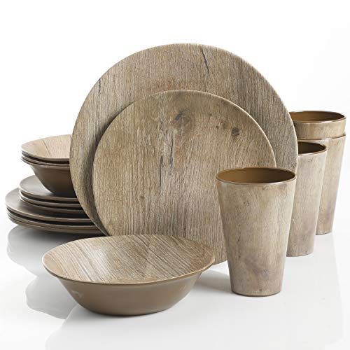 Gibson 16 pc Wood look Plastic Melamine, Dinnerware Set
