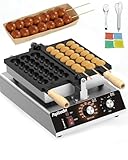 Popfoodex Commercial Waffle Pop Machine, Stainless Steel Waffle Skewer Maker with Nonstick Teflon, 1500W Adjustable Temp & Timer, 3-Grid Electric Waffle Ball Maker, for Snack Bars & Eateries