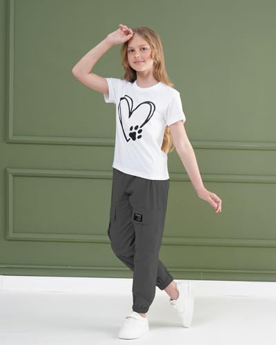 Image of ARTMINE Girls' 2 Piece Outfits Casual Drawstring Jogger Pants and Basic Short Sleeve Top Set, 6-14 Years