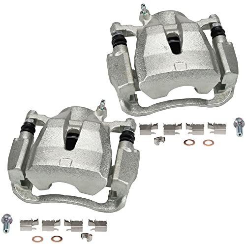Image of TRQ Front Brake Caliper Set 2 Piece Zinc Coated Brackets for 2009-2010 Pontiac Vibe 2016 Scion iM 2011-2016 tC 2017-2018 Toyota Corolla iM 2009-2013 Matrix 2016-2020 Mirai 2006-2020 RAV4