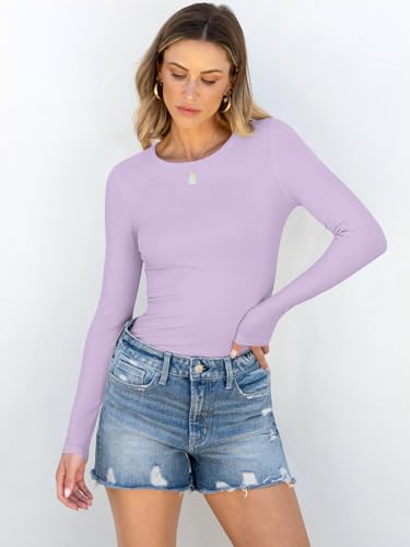 Image of ANRABESS Women Long Sleeve Shirts Rib Knit Slim Fit Tops Basic Tee Spring Outfits Casual T-Shirt Underscrubs Layer Clothes