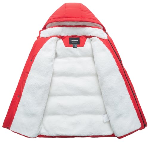 Image of Boys Winter Puffer Jacket Waterproof Hooded Parka Coat with Faux Fur Lining Warm Insulated Outdoor Jacket for Kids