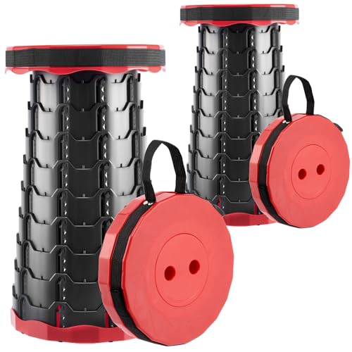 Doseno Upgraded Foldable Stool Thickened, Portable Collapsible Stool Retractable Stool for Fishing, Hiking, BBQ, Parties, Outdoor Activities (Red) (2)