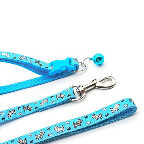 Small Dog Puppy Pet Collar and Lead Set Scotty Dogprint Design Nylon Adjustable Size 19-32cm Collar with Bell and 120cm Leash Red - Image 3