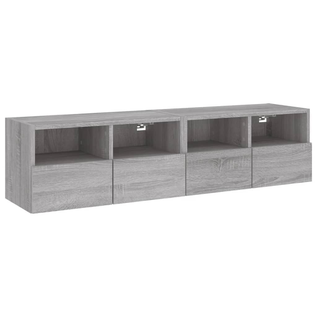 Mobile da parete per TV, in legno, grigio, 60 x 30 x 30 cm | 2 ripiani, 2 vani per porte, montaggio a parete, spazio per libri e DVD