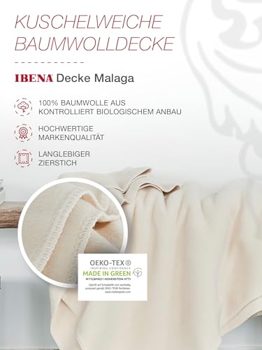 Ibena Malaga Bio Wolldecke 150x200 cm – 100% Baumwolle, Made in Germany, Baumwolldecke wollweiß