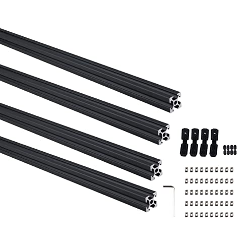 GooEquip 4 unidades de 200 mm en T Ranura 2020 Perfil de aluminio Extrusiones Perfil de aluminio Norma Anodizado Negro Lineal para Impresora 3D y Máquina de Grabado láser CNC DIY Cover