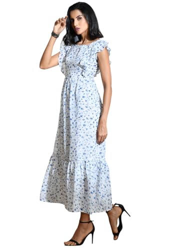 Image of IUGA Georgette Jacquard Butti Square Neck Knee Length Western Dresses for Women