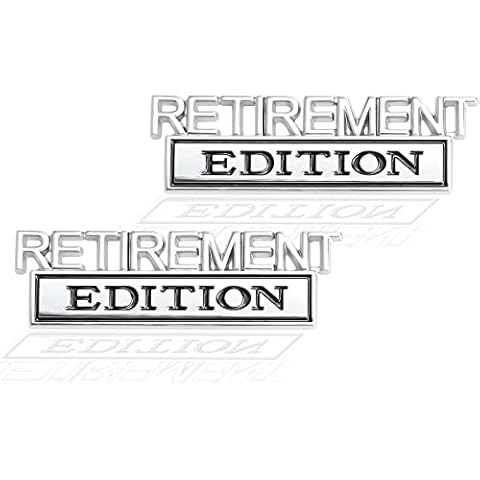 2 Pcs Retirement Edition Emblem 3D Metal Badge Decal Sticker Fit for Universal Car Truck SUV Side Rear Front Hood Trunk Door (Silver Black) Cover