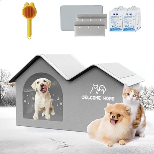 2025 New Air Conditioner Cat House, Air Conditioned Dog House, Dog House with Ac Unit, Foldable, with Air Conditioning 10 Ice Packs,for Small,Medium,and Large Dogs and Cats (Gray, L)