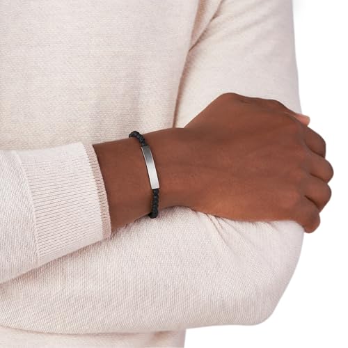 Image of Fossil Men's Plated Stainless Steel Engravable Personalized Gift ID, Chain or Cuff Bracelet for Men