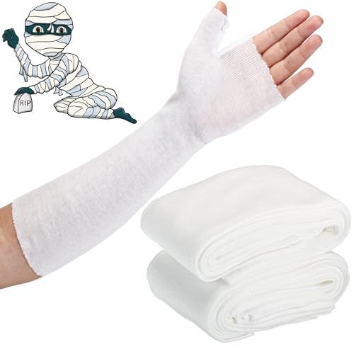Nuanchu 20 Pcs Halloween Mummy Bandage Wrap Gauze White Gauze Wrap Cotton Cosplay Bandages 3.14 x 11.8 Inch Stretch Stockinette for Halloween Party Wrap Wrist Arm Wraps(10 Pcs,3.14 x 11.8 Inch)