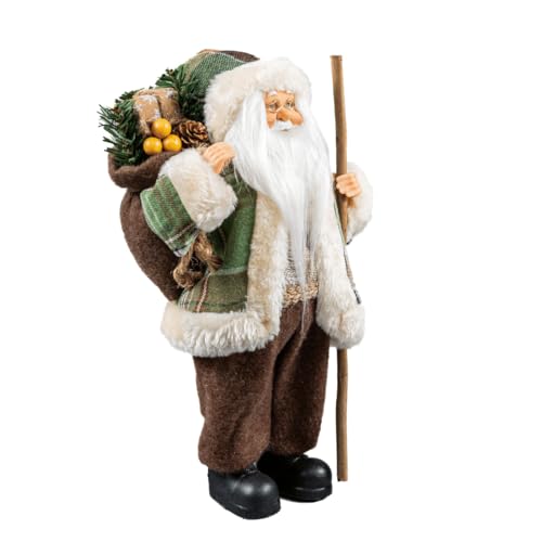 Boneco Papai Noel Casaco 30cm Enfeite Natalino Luxo Decoração Premium (Casaco Verde Xadrez Calça Mar