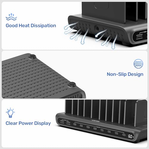 Image of Unitek 10-Port Desktop Charging Dock Ultimate Charging Station for Multiple Devices, iPhones & Apple Products High-Speed USB Hub with LED Display for Office, Kitchen Counter, Desk Organizer