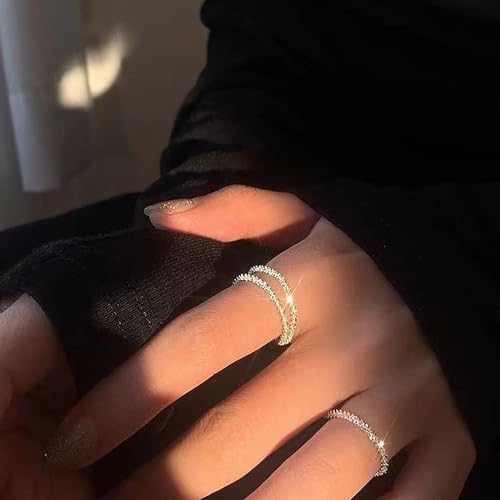 Stackable 925 Sterling Silver Rings for Women Dainty 14K Gold Plated Ring Fashion Simple Thin Sparkling Bling Finger Statement Line Ring for Birthday Graduation Jewelry Gifts for Her4