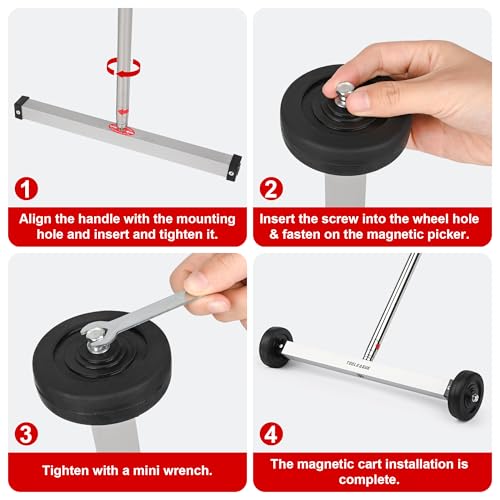 Image of TOOLEAGUE 17 inch Rolling Magnetic Sweeper with Wheels,Telescoping Adjustable Handle,10Lb Capacity Magnet Roller,Magnetic Foldable Tray,15Lb Pickup Pen,3Pcs Magnet Sweeper Set