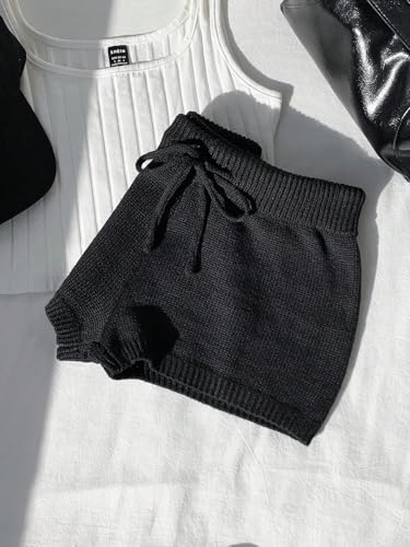 Women's Drawstring Tie Front High Waist Sweater Knitted Shorts Cover Up4
