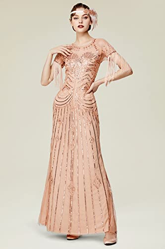 BABEYOND 1920s Women Prom Dress – Long Sequin Rhinestone Dress Mermaid Evening Gown with Fringe Sleeves3