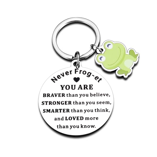 Funny Positive Frog Keychain Stuff Frog Gifts for Women, Stocking Stuffer for Teen Girls Boys Womens Men Gag Gifts, Inspirational Gift Ideas for Women, Friends, Coworkers Christmas and Birthday Gift