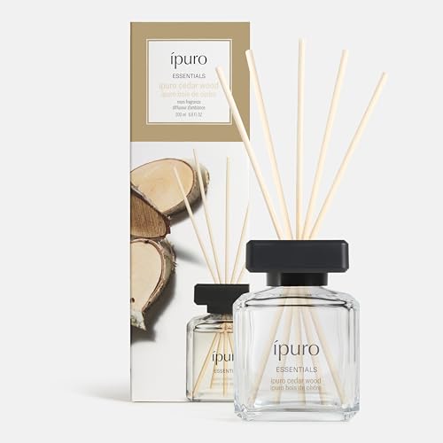 ipuro Essentials CEDAR WOOD Raumduft mit Stäbchen 200 ml - Raumerfrischer mit Orange Zitrone Rosmarin Ylang Ylang Sandelholz & Vanille Duft Aroma - Diffuser mit Stäbchen - Lufterfrischer