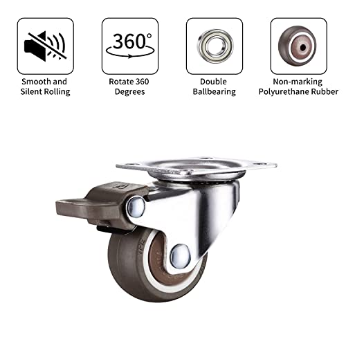 GEOCANG 4 Stück Möbelrollen 25 mm mit Schrauben Bremsen, Gummi Transportrollen klein Lenkrollen für Möbel Lenkrollen Schwerlastrollen rollen für Palettenmöbel (2 mit Bremsen)