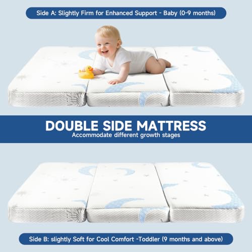 Image of PanKers Trifold Pack and Play Mattress,38 inchx26 inch Dual Sided High Density Memory Foam Pack N Play Mattresses, Baby Mattress for Pack N Play Plen with Breathable Washable Cover