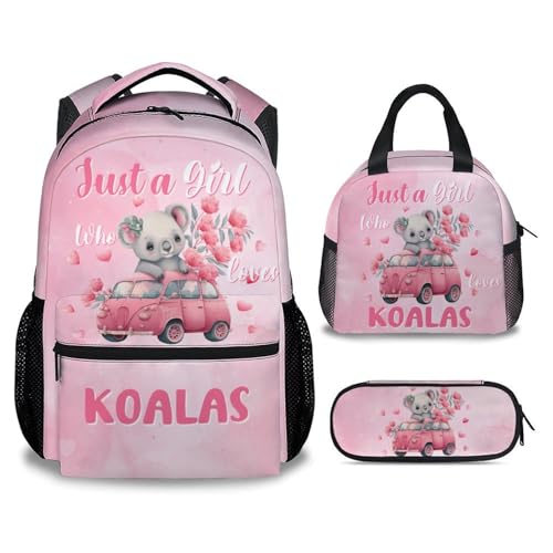 UNIKITTY Girls Bookbag - School Backpack for Kids - Koala Backpack for Girls - Cute Toddler Bookbag with Lunch Box and Pencil Case - 17 Inch Kid's School Bag