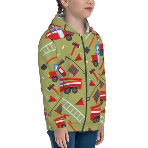 Cartoon Fire Truck Kids Pullover Hoodies Boys Zip Up Sweatshirts Girls Athletic Clothes with Pocket4