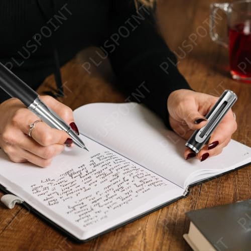 Image of PLUSPOINT Stainless Steel Fountain Pen Stunning Luxury Pen with Metalic Black Finish, Iridium Nib, Pen Gift for Men & Women, Professional, Executive Office, Nice Designer Pens for kids