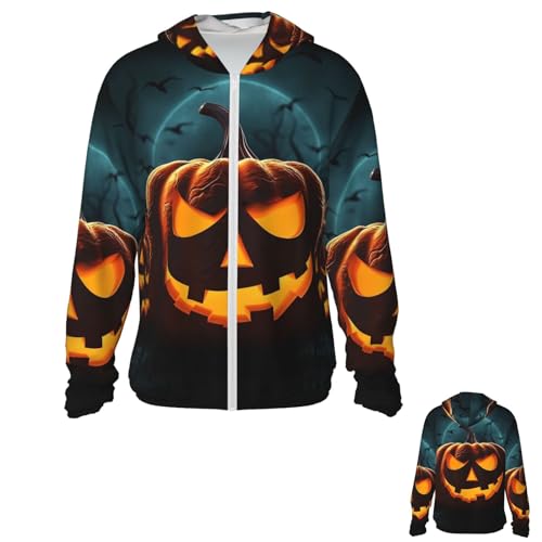 NONHAI Men's Sun Protection Jacket UPF 50+ Full Zipper Long Sleeve UV Hoodie Shirt Happy Halloween Pumpkin Women's Outdoor Jacket