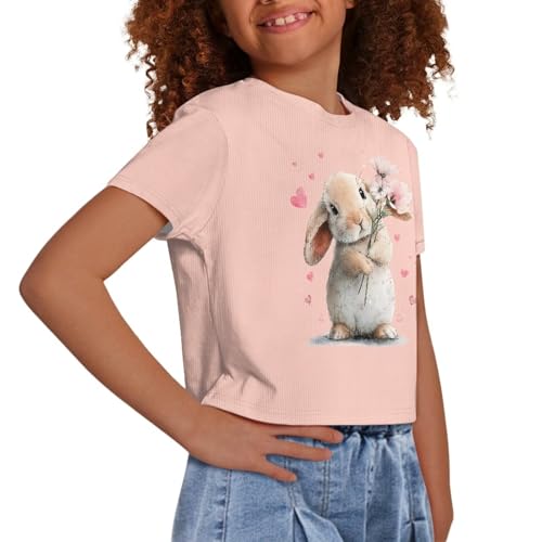Image of Girls Fashion Crewneck Tee Shirts Casual Short Sleeve Crop Top Summer Outfits 5-14 Year