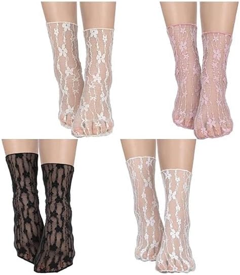 4 Pairs 4 Colors Sheer Slouch Socks, Lace Knee High Socks Fishnet Mesh Lace Hollow out Women Stockings for Women Girls Dress