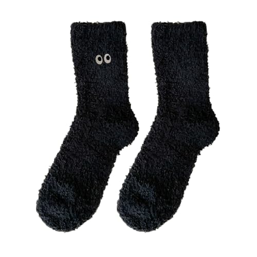 Calcetines mullidos para mujer, suaves y acogedores, de invierno, bonitos calcetines de felpa cálidos para dormir para Navidad, calcetines suaves, Black, Talla única