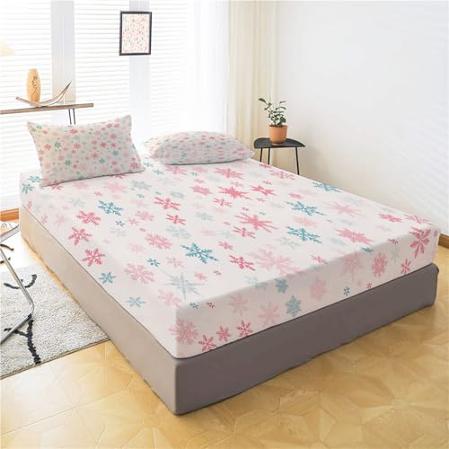 Drap housse doux motifs flocons mignons et coloris rose blanc tendance
