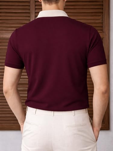 Image of Veirdo Men's Polo T-Shirt Regular Fit, Half Sleeve Contrast Collar Tee, Solid Color Summer Wear, Comfortable Travel, Casual & Office Styling (Sizes S-2XL)