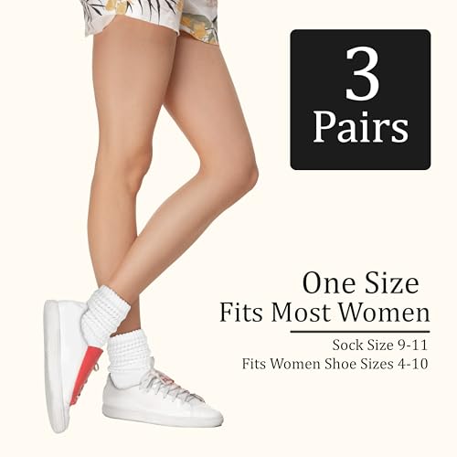 Winterlace Scrunch Crew Slouch Cotton Womens Socks 3-Pair Ribbed Soft Retro Boot Calf Sock3