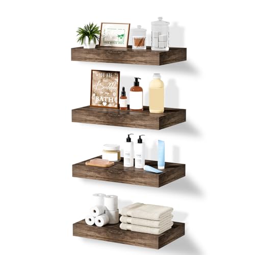 Mifurn Floating Shelves for Wall Bathroom Shelves, Modern Wood Wall Shelves, Book Shelf for Room, Space Saving Hanging Shelves for Wall Mounted Shelves, 12x7x1.5 in(Smoke Gray, Set of 4)