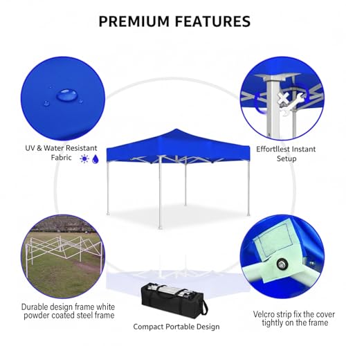 Image of OUTO Heavy Duty Gazebo Tent 6.5 ft | 16.8 Kg Strong Frame | UV Protection Foldable Pop-Up Canopy Tent with 4 Side Open | Outdoor Folding Tent for Garden, Terrace, Events & Promotional Use (Blue)