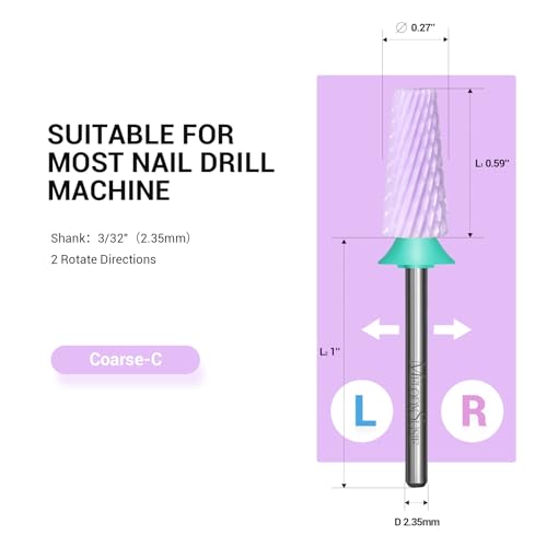 Image of MelodySusie 5 in 1 Nail Drill Bits, 3 /32'' Ceramic Cross Cut Bits, Suitable for Manicure Pedicure Cuticle Gel Polishing, Pink, Series Bit-M, Coarse, Purple