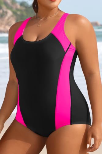 Image of Aqua Eve Plus Size Swimsuits Athletic One Piece Bathing Suit for Women Tummy Control Slimming Swimwear
