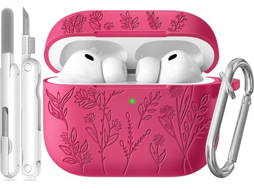 Image of for Airpods Pro 3 Case, Flower Engraved Cases for Apple AirPods Pro 3rd Generation 2025, Soft Silicone Cover for Men Women Girly with Cleaning Kit & Keychain, Anti-Scratch, Shockproof