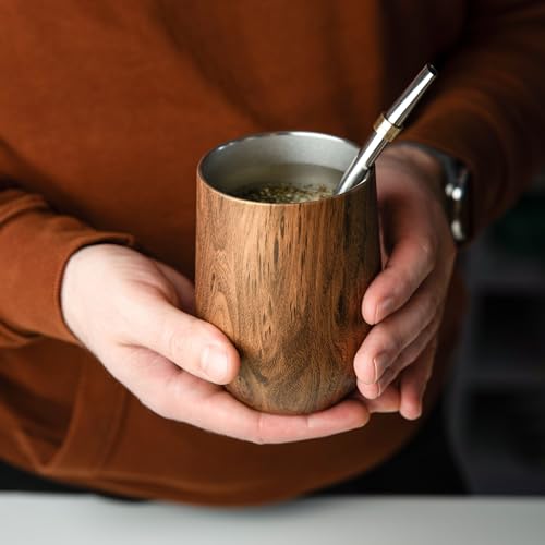Miniatura 6 de Aquafloow Set De Mate Argentino Para Yerba Mate 350 Ml 2 Pajitas De Acero Maté Bombilla, Taza De Doble Pared Maté Yerba Tapa Libre De Bpa, Juego De Té De Acero Inoxidable Para Yerba Marrón