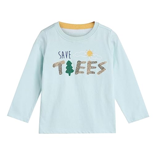 Image of miniklub Boys Blue Brown Typography Printed Pure Cotton T-Shirt